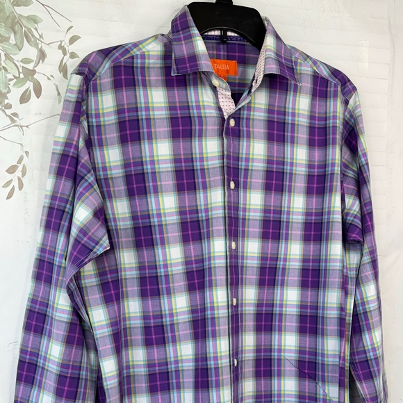 Tallia Mens Purple Plaid Collard Button Up Dress Up Shirt Sz. Medium M 15 1/2 - Picture 3 of 13